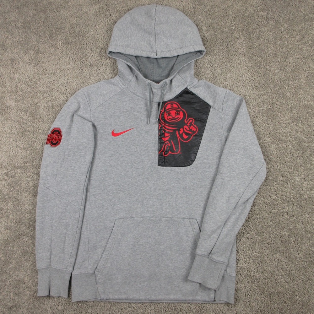 Ohio State Buckeyes Sweater Mens Medium Gray Hoodie Sweatshirt Nike Mascot Logo